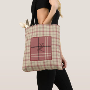 Salmon and Cream Plaid Elegant Tote Bag