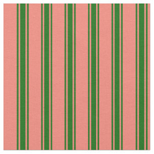 Salmon and Dark Green Coloured Lined Pattern Fabric