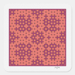 salmon and fuchsia Hitomezashi geometric tile Square Sticker