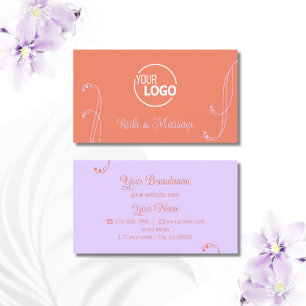 Salmon and Lavender Ornamental with Logo Ornate  Business Card