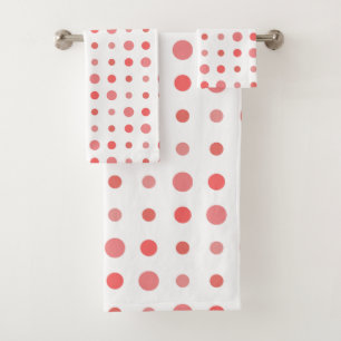 Salmon and pink Dots on White Bath Towel Set