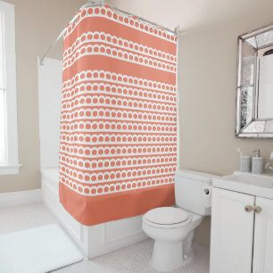 Salmon and white Modern bubble Waves Shower Curtain