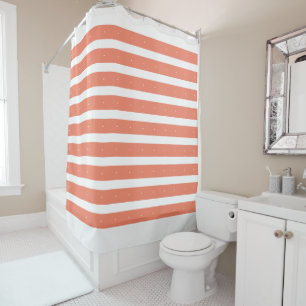 Salmon and white stripes shower curtain