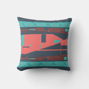 Salmon Aqua Teal Burgundy Mediterranean Inspired Cushion