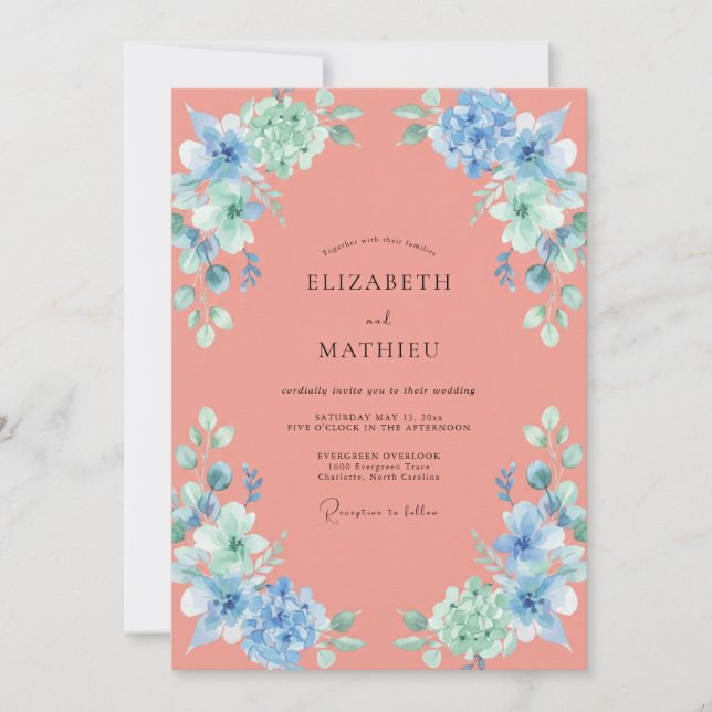 Salmon Azure Petal Wedding Invitation (Front)