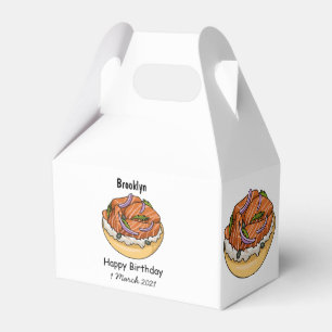 Salmon bagel cartoon illustration favour box