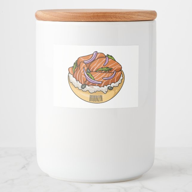Salmon bagel cartoon illustration  food label (Front)