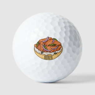 Salmon bagel cartoon illustration  golf balls