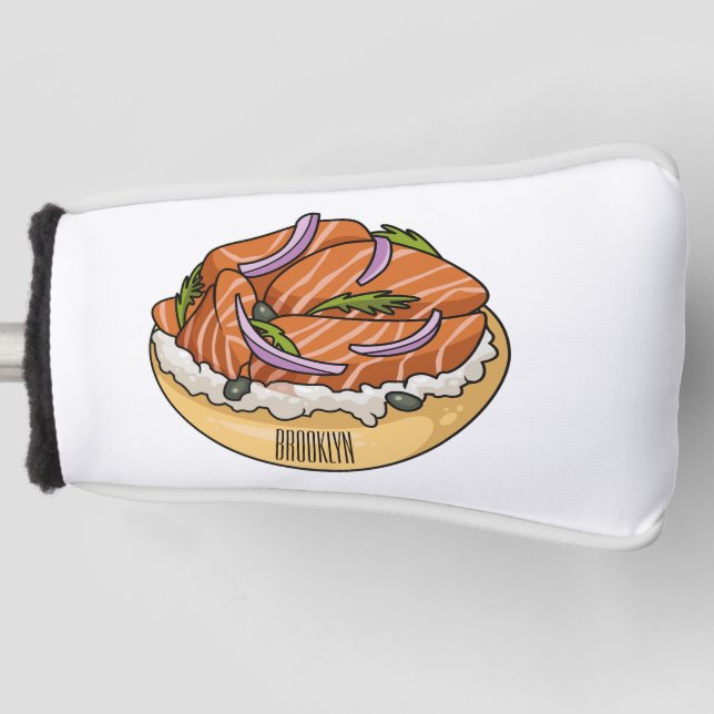 Salmon bagel cartoon illustration  golf head cover (Front)