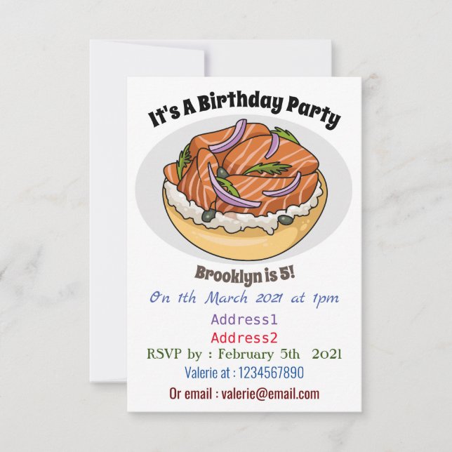 Salmon bagel cartoon illustration  invitation (Front)