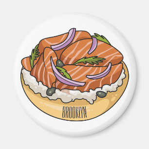 Salmon bagel cartoon illustration magnet