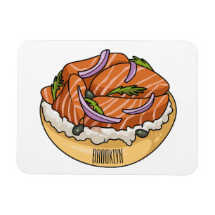 Salmon bagel cartoon illustration magnet