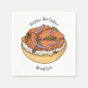 Salmon bagel cartoon illustration napkin