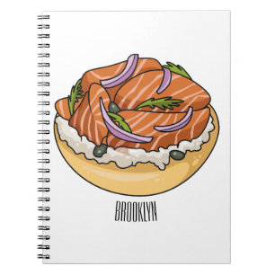Salmon bagel cartoon illustration notebook