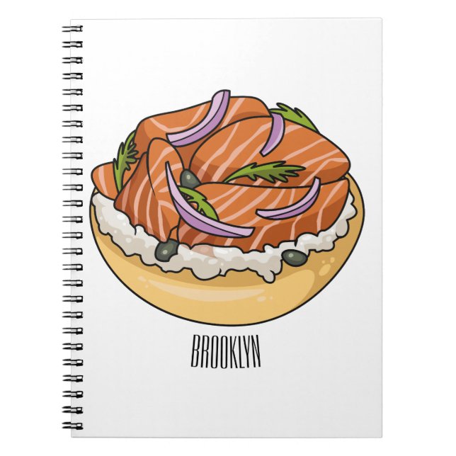 Salmon bagel cartoon illustration  notebook (Front)