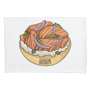 Salmon bagel cartoon illustration  pillowcase