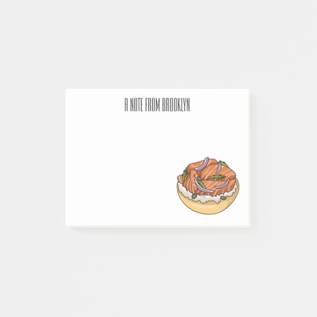 Salmon bagel cartoon illustration  post-it notes (Front)