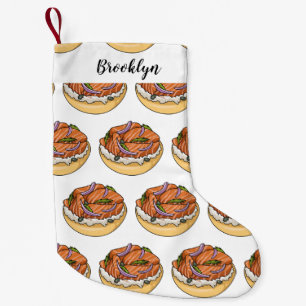 Salmon bagel cartoon illustration small christmas stocking