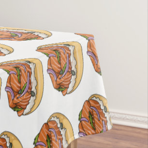 Salmon bagel cartoon illustration tablecloth
