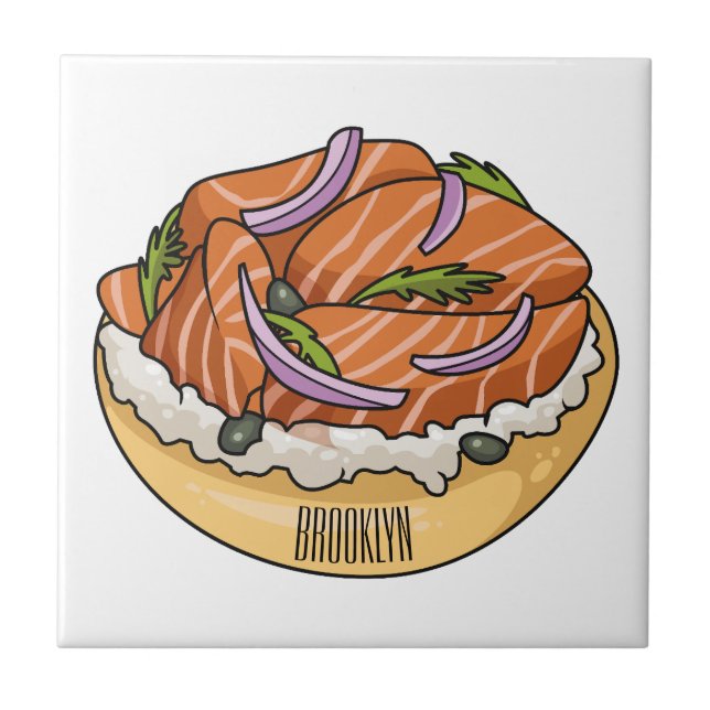 Salmon bagel cartoon illustration  tile (Front)