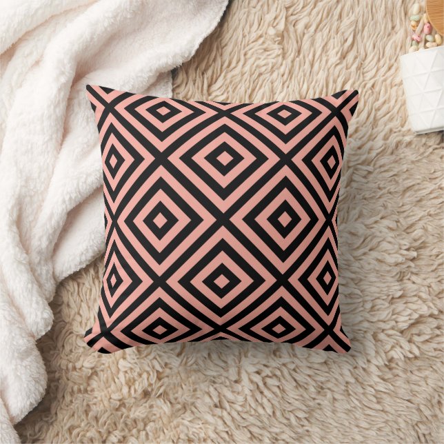 Salmon Black Diamond Pattern Throw Pillow (Blanket)
