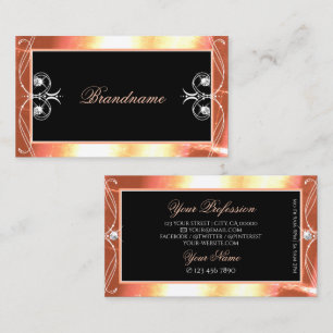 Salmon Black Sparkling Diamonds Decorative Ornate Business Card
