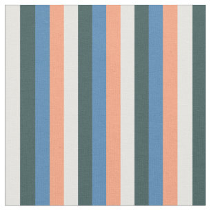 Salmon, Blue, Dark Slate Grey, White & Black Lines Fabric