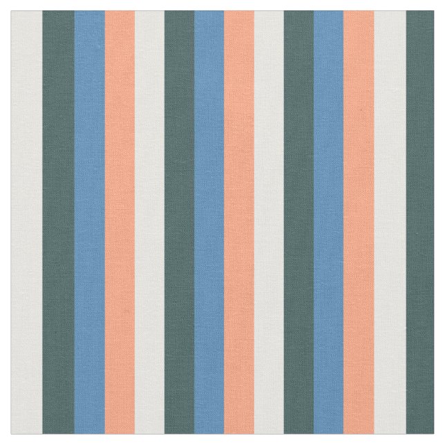 Salmon, Blue, Dark Slate Grey, White & Black Lines Fabric (Close Up)