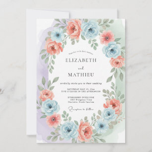 Salmon Blue Ethereal Spring Wedding Invitation