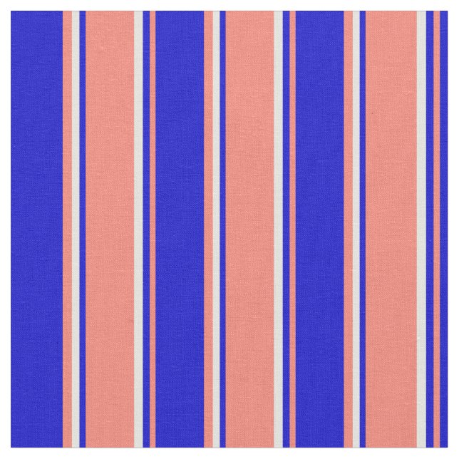 Salmon, Blue & Light Yellow Coloured Stripes Fabric (Close Up)