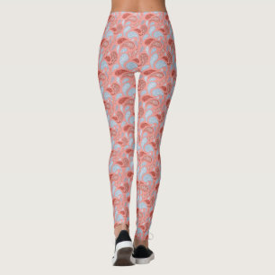 Salmon-Blue Paisley Pattern Leggings