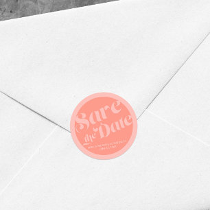 Salmon Coral Flourish Typography Save the Date Classic Round Sticker