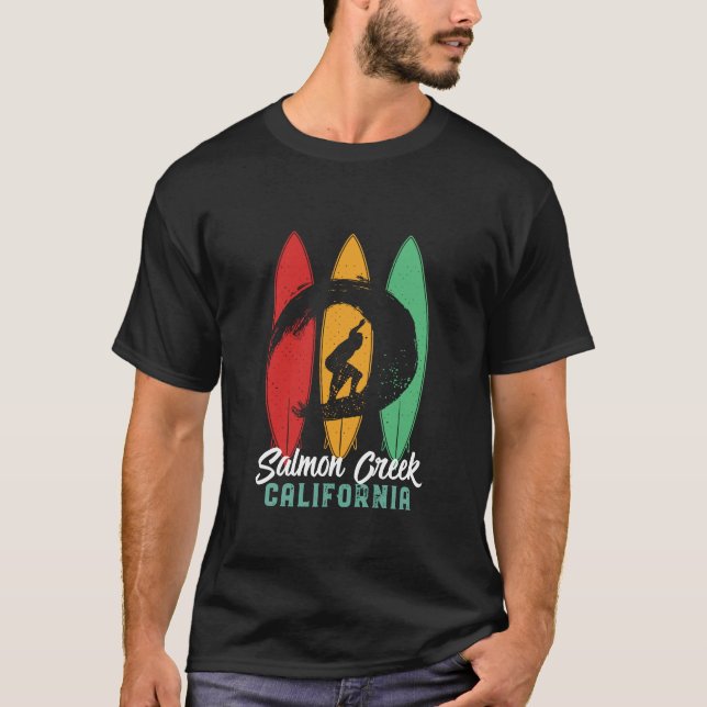 Salmon Creek California Beach Retro Surfing T-Shirt (Front)
