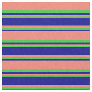 Salmon, Dark Blue & Lime Green Coloured Lines Fabric