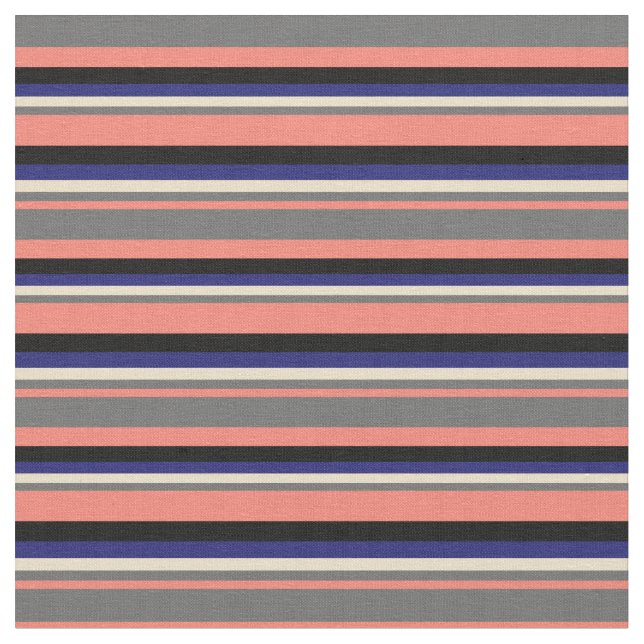 Salmon, Dim Grey, Tan, Midnight Blue & Black Fabric (Close Up)