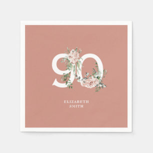 Salmon Elegant Pink Rose 90th Birthdday Napkin