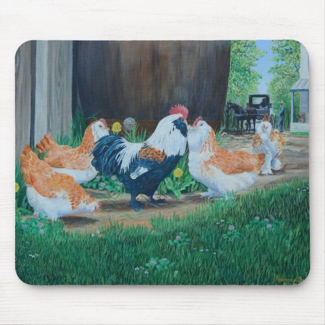 Salmon Favorelle chickens/ Amish buggy Mouse Pad (Front)