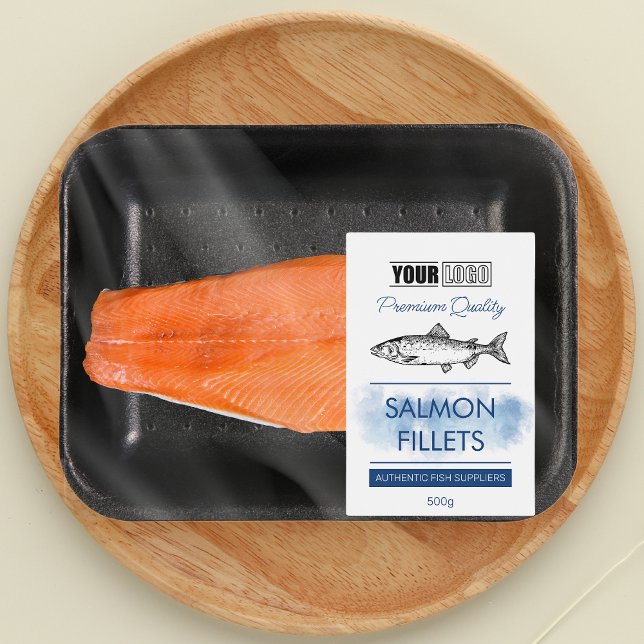 Salmon Fillets Fish Product Label with Logo (Creator Uploaded)