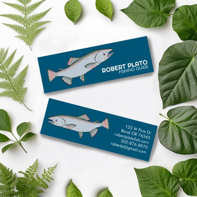 Salmon Fish Fishing Minimalist Unique Nature Blue Mini Business Card (Creator Uploaded)