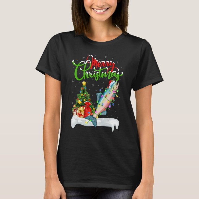 Salmon Fish   Xmas Decorations Santa Salmon Christ T-Shirt (Front)