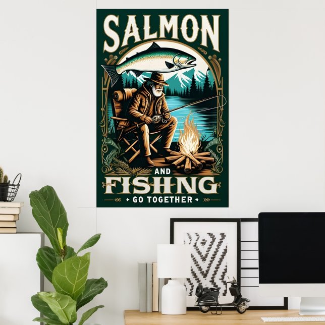 Salmon & Fishing: A Day By The Lake Poster (Home Office)