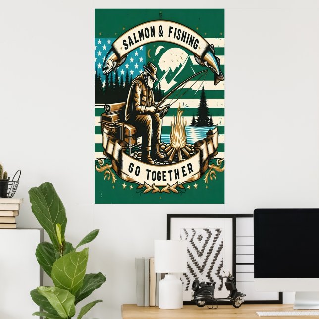 Salmon & Fishing: A Day By The Lake Poster (Home Office)