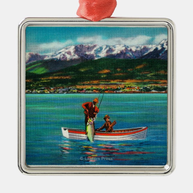 Salmon Fishing in Port Angeles Harbour Metal Tree Decoration (Front)