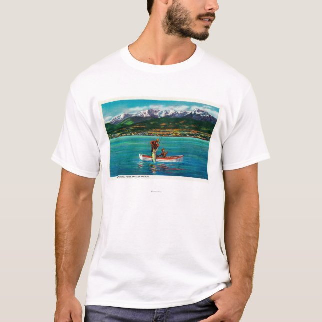 Salmon Fishing in Port Angeles Harbour T-Shirt (Front)