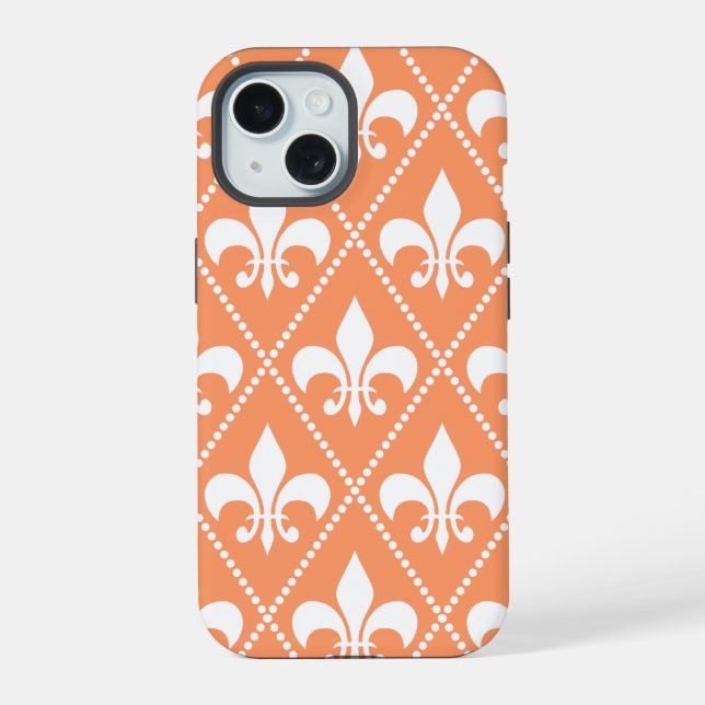 Salmon Fleur de Lis iPhone 15 Case (Back)