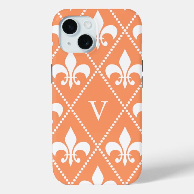 Salmon Fleur de Lis w/ monogram Case-Mate iPhone Case (Back)