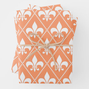 Salmon Fleur de Lis Wrapping Paper Sheet