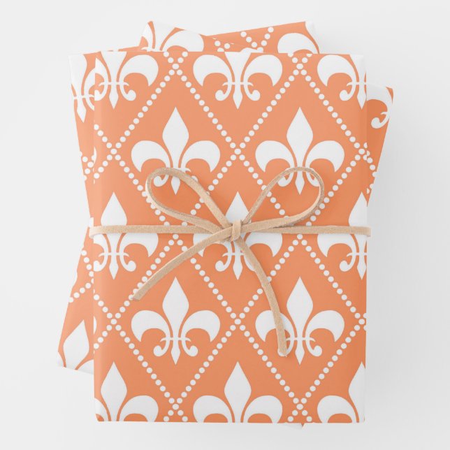 Salmon Fleur de Lis Wrapping Paper Sheet (In situ)