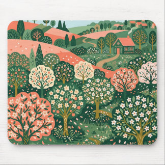 Salmon Forest Green Orchard Mousepad – Boho Art