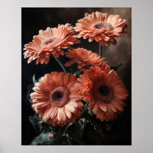 Salmon Gerbera Daisy Flowers Art Print Poster